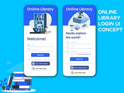 Online Library Login UI Concept design flat illustration minimal mobile ui ui vector