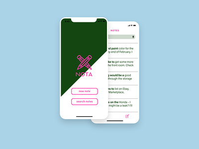 NOTA: Note-taking Mobile App careerfoundry female designer green notes notes app pink