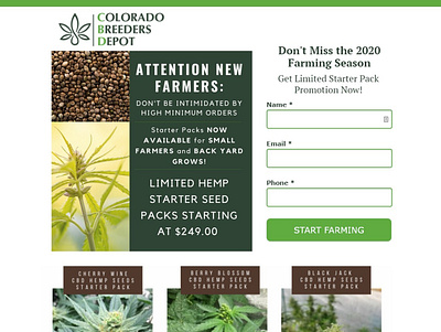 Hemp Seeds Landing Page cbd design farming hemp landing page