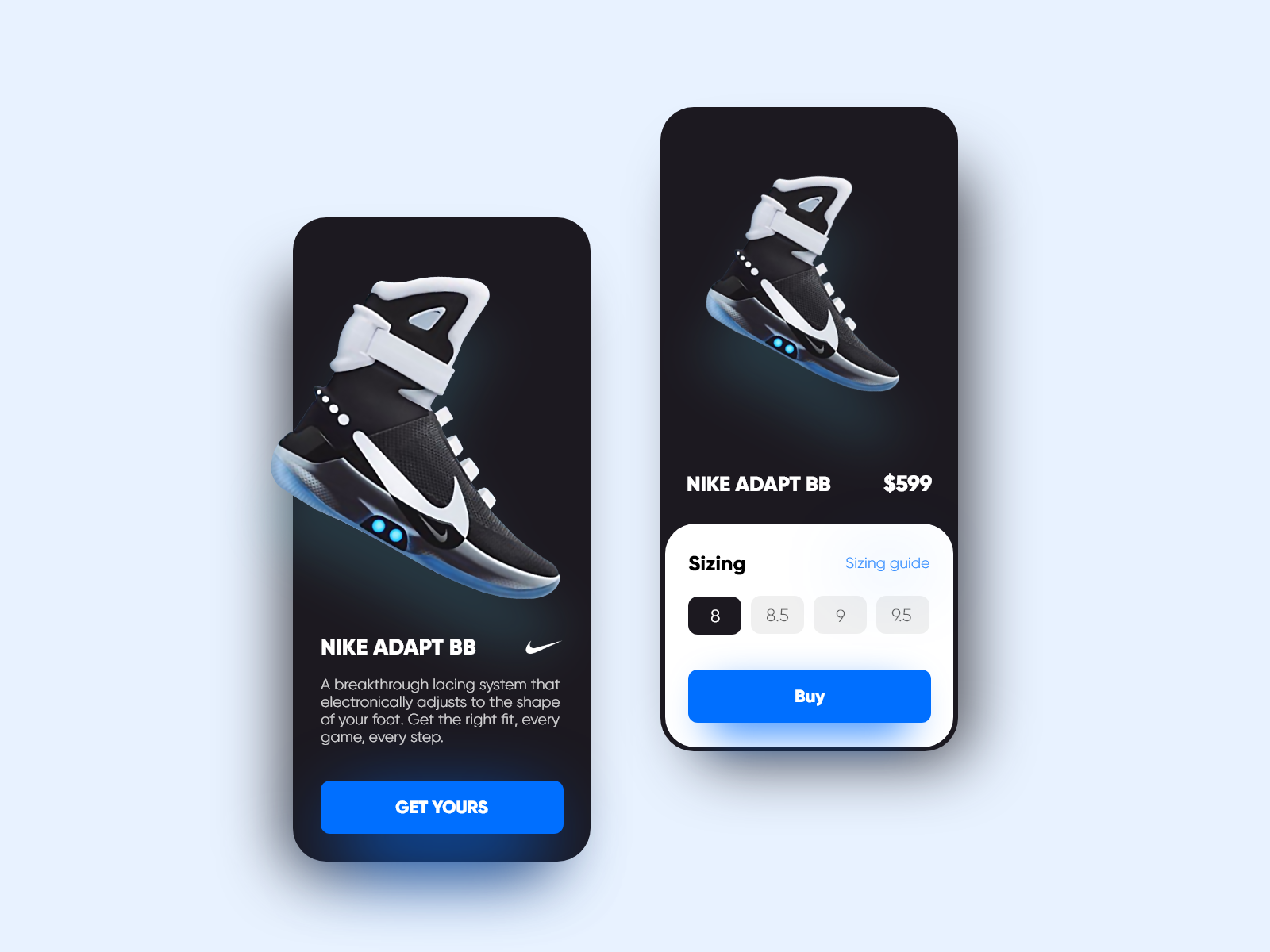 Nike Adapt BB app UI template by Ameer Omidvar on Dribbble