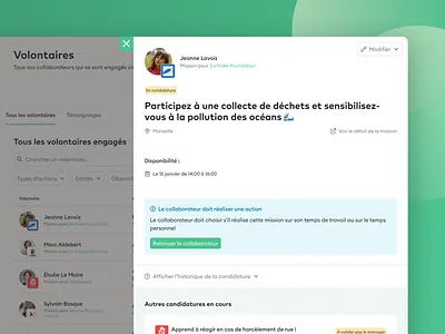 Vendredi - Suivi des volontaires app interface design ui ux