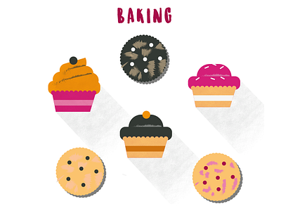 Baking cookies and muffins cookie flat design food icon muffins