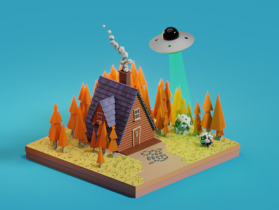 One day 3d 3d art blender cows home images ufo