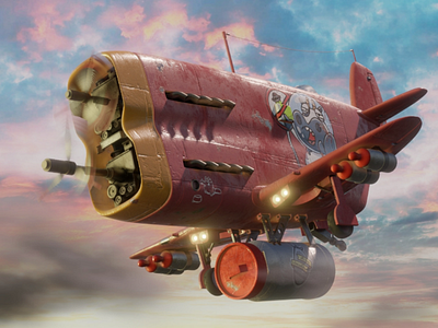 Sa-mu-let 3d blender clouds fly image milk barrel plane render sky