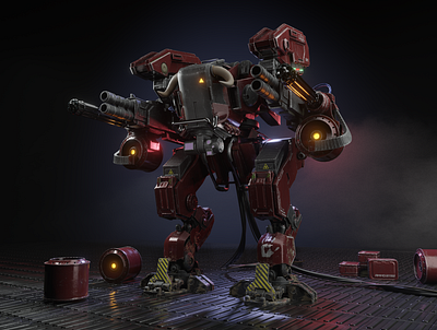 Auto-Mech 3d army blender blender3d bull gunshot mech modeling red robot