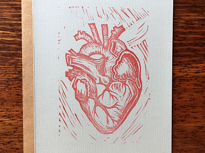 Heart Linocut Print block cardstock heart illustration ink print