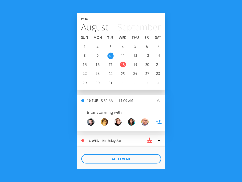 Calendar App by Alessandro Cataldi on Dribbble
