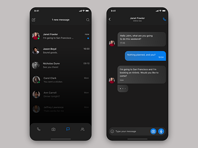 Chat Dark app design chat daily ui product design ui design user experience user interface ux design