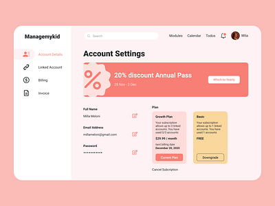 Account Setting account account settings app app design design flat interface minimal pink setting ui ui design uidesign uiux ux web web design website