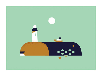 The Open Seas boat fish lighthouse ocean print seas tail whale