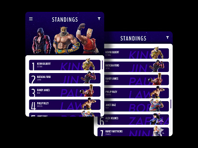 Leaderboard animation app arcade game dailyui design fighting game flat game interface ipad ipad app leaderboard list minimal scroll scroll animation tekken tekken7 ui ux