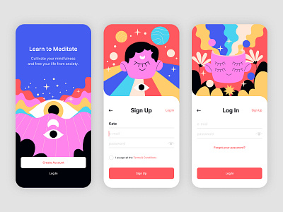 Meditation App Concept | Daily UI Challenge 001 (Sign Up) flat illustration ui