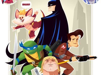 Super Power Hour on Earth 2 batman ghostbusters he man illustration thundercats tmnt vector