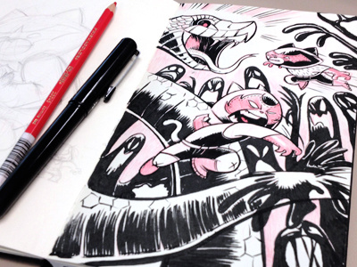 Sushi & Gazpacho Sketch cartoon character design doodle pen and ink sketch