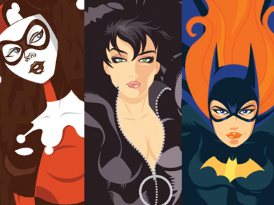 Gotham Girls batgirl catwoman comics harley quinn illustration vector
