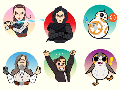 Star Wars: Last Jedi -- Facebook digital stickers character design digital stickers illustration last jedi star wars
