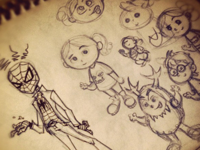 Monsters, Girls and Spiders cartoons drawing sketch spiderman