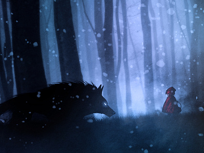 Le Petit Chaperon Rouge chaperon cold dark forest illustration red rouge wolf