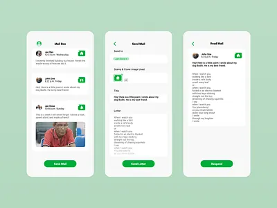 User Interface for a Pen Pal App app branding compete dailyui dailyui0013 dailyui013 dailyui13 design mail minimal send mail stamp ui