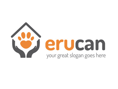 Erucan Pet Logo brand can care dog house footprint hands house logo love pet pet care
