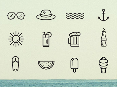 Beach And Summer Icons ai app creative event flat icons linear season summer web