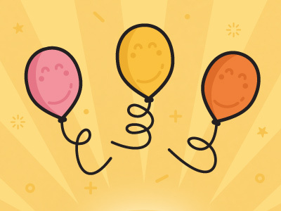 Happy Balloons aniversary balloons character children floating fly illustration illustrator smile string vector yellow