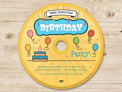 Kids Birthday Party DVD Cover - Volume 03 aniversary balloons birthday blu-ray cake cd cover dvd fun media streamers yellow