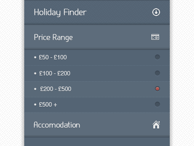 Holiday Finder Selector active check box options selection