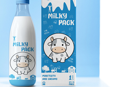 Milk Carton and Bottle bottle bottle design carton cow illustration illustrator milk packagedesign packaging