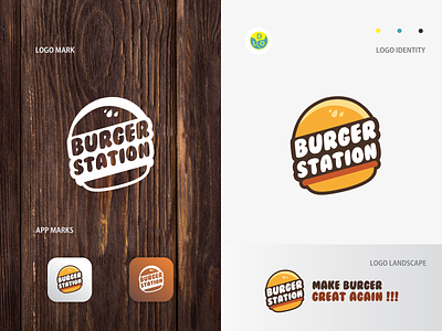 Burger Station - Logo app burger design flat design icon illustration logo logo design logo mark logos logotype minimal station