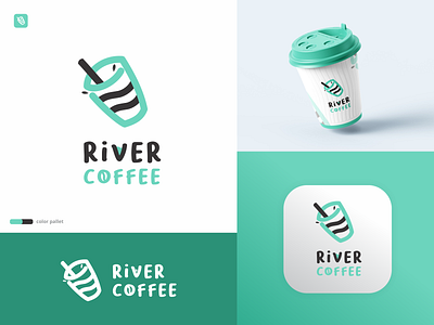 River Coffee Logo animation blue branding business coffee company design flat design graphic design icon illustration logo logo design logos logotype minimal monoline river simple ui