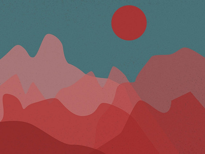 landscape flat illustration landscape mountains red sunset