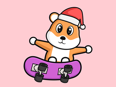 cute dog playing skateboard illustration poster skateboard