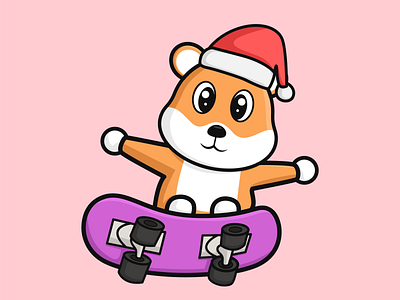 cute dog playing skateboard illustration