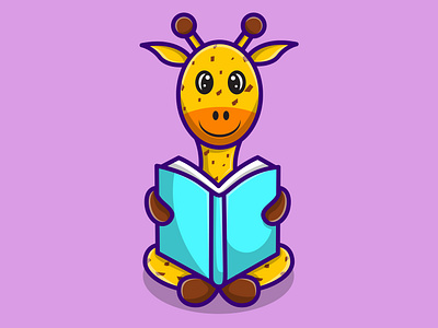 cute giraffe reading book