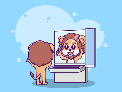 Cute lion in the mirror cute design illustration illustration art illustrator ilustration lion logo mirror ui vector art vector face vector illustration