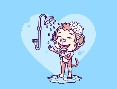 monkey is taking a bath illustration wet