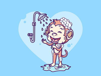 monkey is taking a bath illustration