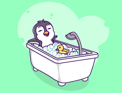 penguin bath illustration style