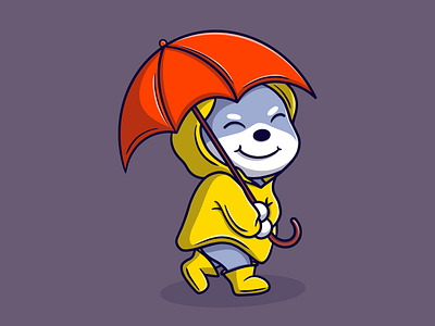 Cute animal with umbrella vector icon illustration backdrop