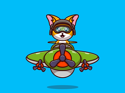 Cute cat with plane vector icon illustration speed