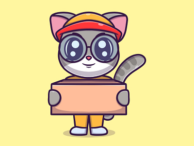 Cute cat holding box illustration