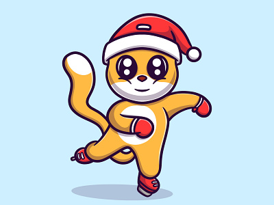 Cute cat iceskating cartoon illustration