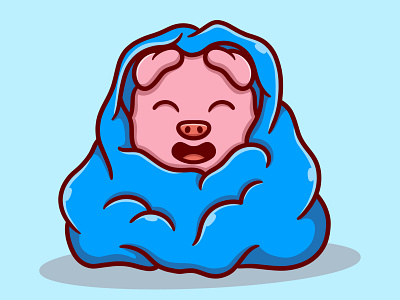 Cute pig with blanket cartoon illustration