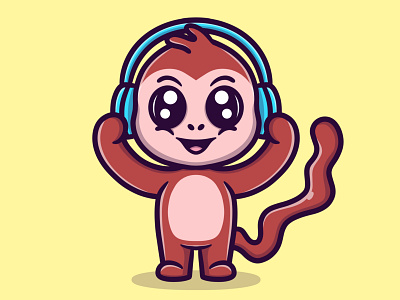 Cute monkey listening music animal ape band branding cute design grapic resource headphone illustration illustration art illustrator ilustration logo monkey music vector vector art