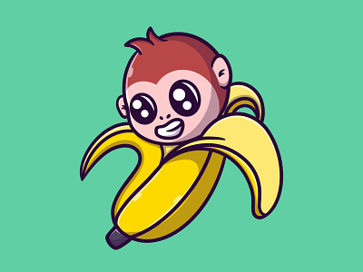 Cute ape with banana 3d animal animation ape banana cartoon cute design fruit fun graphic design illustration illustration art ilustration kid logo motion graphics ui vector vector art