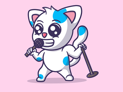 Cute cat singing illustration