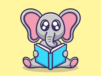 Cute elephant reading book 3d animation book branding cartoon cute design elephant fun graphic design illustration illustration art illustrator ilustration kid logo motion graphics ui vector vector art