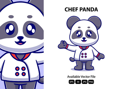 Cute chef panda animal bear chef cook cookware design figurine icon logo panda vector
