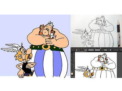 Recreating a panel from Asterix & Obelix asterixandobelix cartoon comicart illustration penandpaper sketch